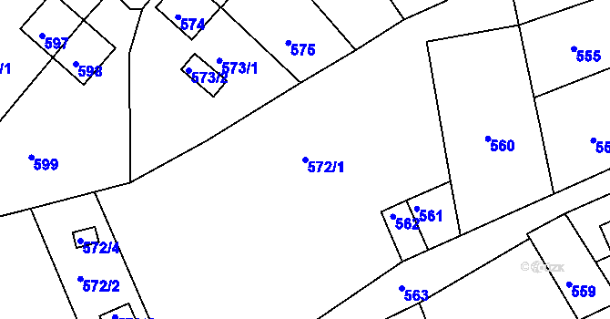 Parcela st. 572/1 v KÚ Rýnovice, Katastrální mapa