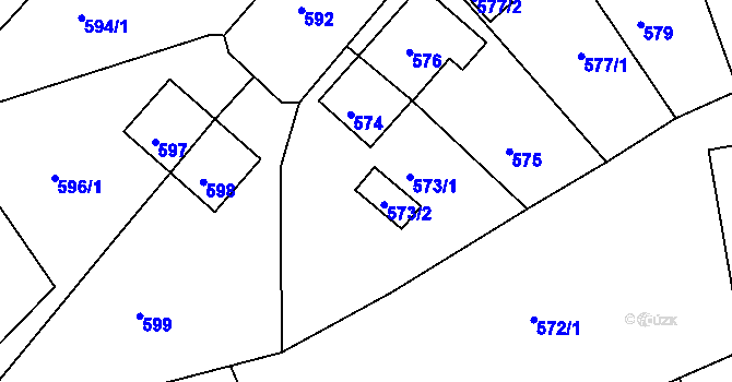 Parcela st. 573/2 v KÚ Rýnovice, Katastrální mapa
