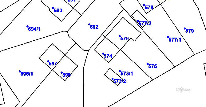 Parcela st. 574 v KÚ Rýnovice, Katastrální mapa