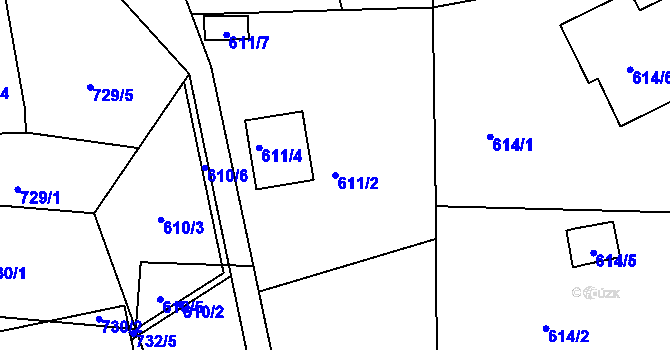 Parcela st. 611/2 v KÚ Rýnovice, Katastrální mapa