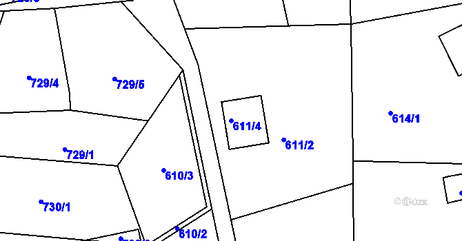 Parcela st. 611/4 v KÚ Rýnovice, Katastrální mapa