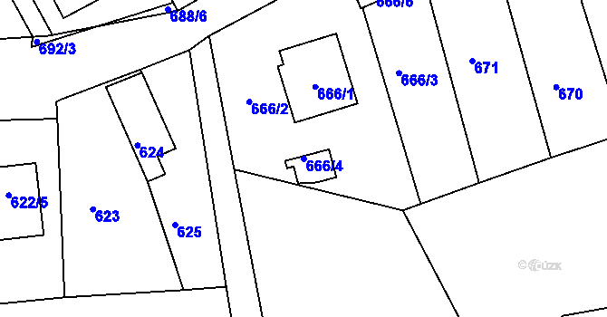 Parcela st. 666/4 v KÚ Rýnovice, Katastrální mapa