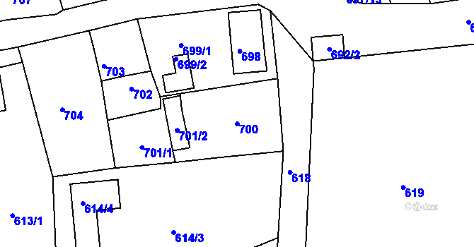 Parcela st. 700 v KÚ Rýnovice, Katastrální mapa