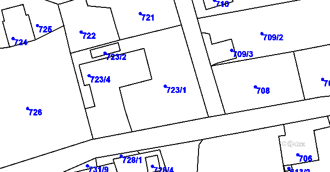 Parcela st. 723/1 v KÚ Rýnovice, Katastrální mapa
