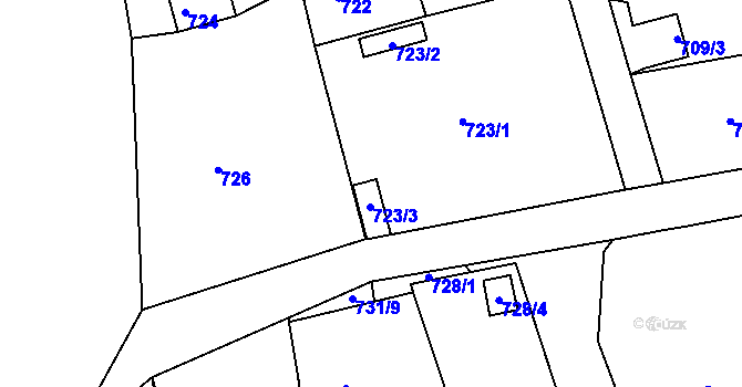 Parcela st. 723/3 v KÚ Rýnovice, Katastrální mapa