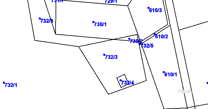 Parcela st. 732/3 v KÚ Rýnovice, Katastrální mapa