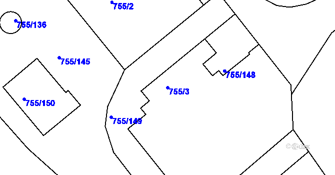 Parcela st. 755/3 v KÚ Rýnovice, Katastrální mapa