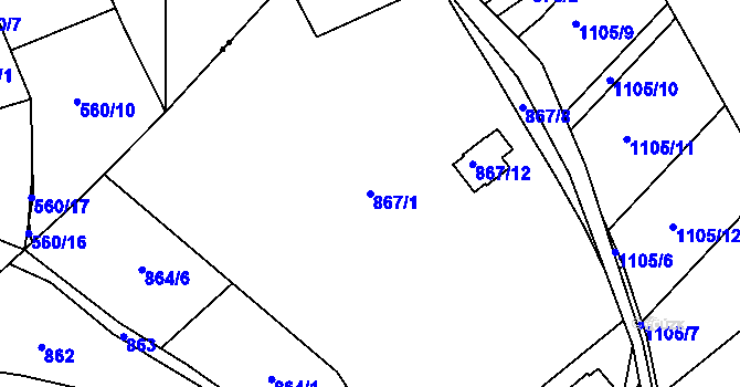 Parcela st. 867/1 v KÚ Rýnovice, Katastrální mapa