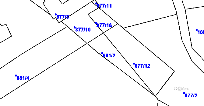 Parcela st. 881/2 v KÚ Rýnovice, Katastrální mapa