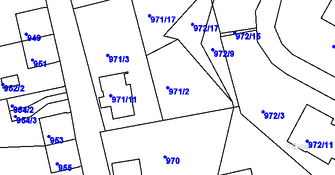 Parcela st. 971/2 v KÚ Rýnovice, Katastrální mapa