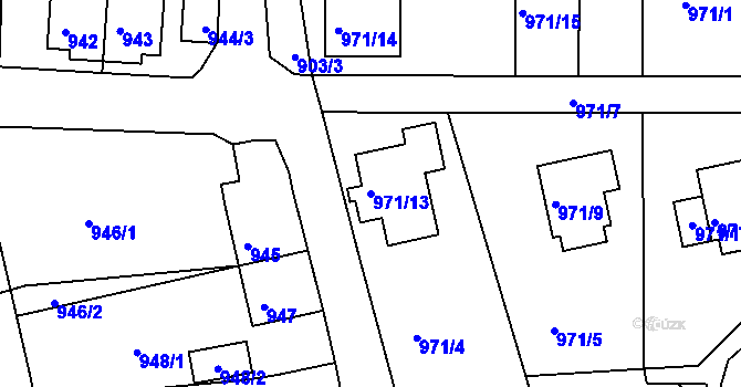 Parcela st. 971/13 v KÚ Rýnovice, Katastrální mapa