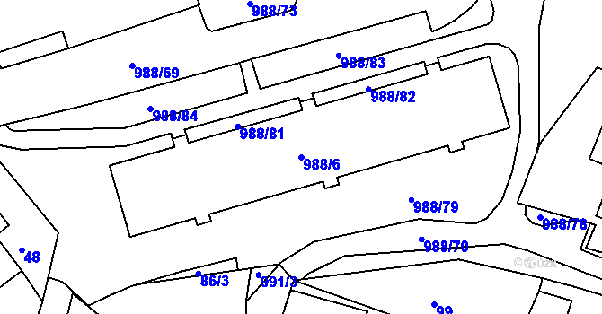 Parcela st. 988/6 v KÚ Rýnovice, Katastrální mapa