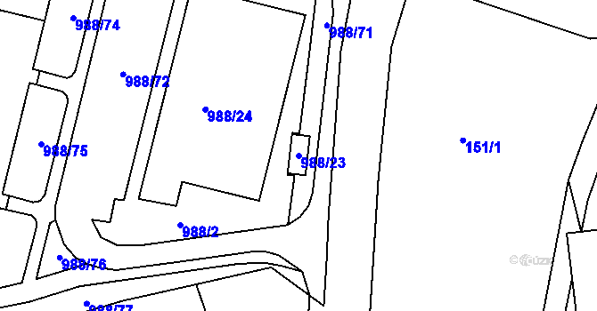 Parcela st. 988/23 v KÚ Rýnovice, Katastrální mapa