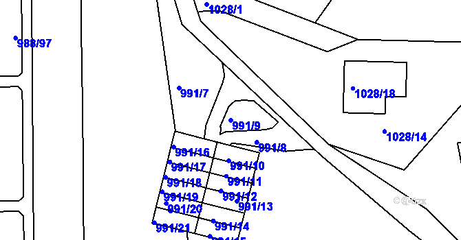 Parcela st. 991/9 v KÚ Rýnovice, Katastrální mapa