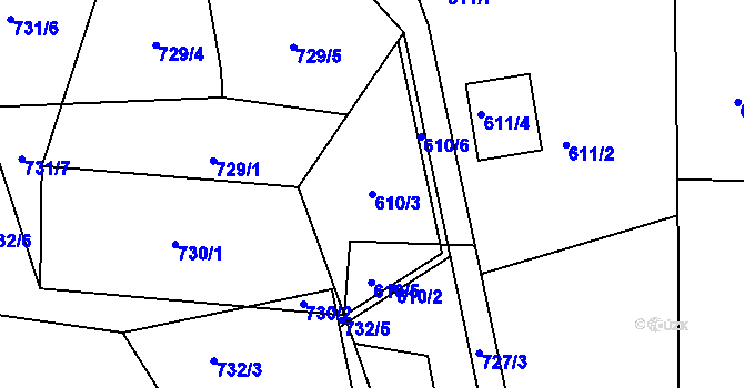 Parcela st. 610/3 v KÚ Rýnovice, Katastrální mapa