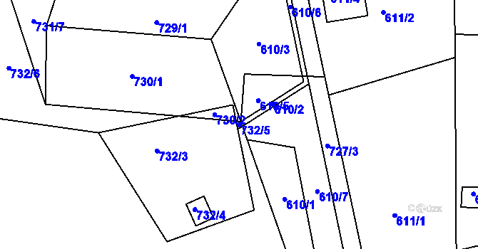 Parcela st. 732/5 v KÚ Rýnovice, Katastrální mapa