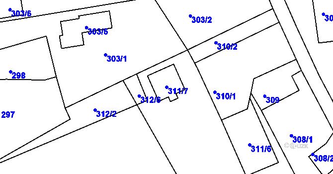 Parcela st. 311/7 v KÚ Rýnovice, Katastrální mapa