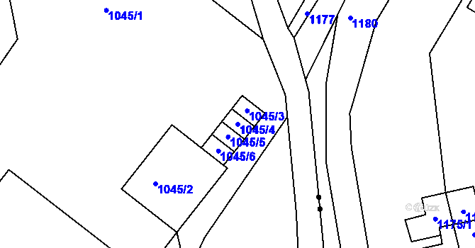 Parcela st. 1045/4 v KÚ Rýnovice, Katastrální mapa