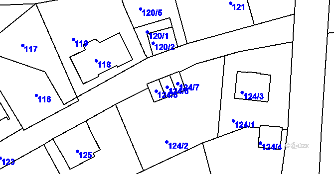 Parcela st. 124/6 v KÚ Rýnovice, Katastrální mapa