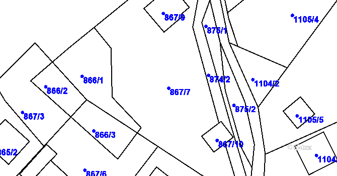 Parcela st. 867/7 v KÚ Rýnovice, Katastrální mapa