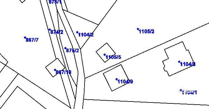 Parcela st. 1105/5 v KÚ Rýnovice, Katastrální mapa