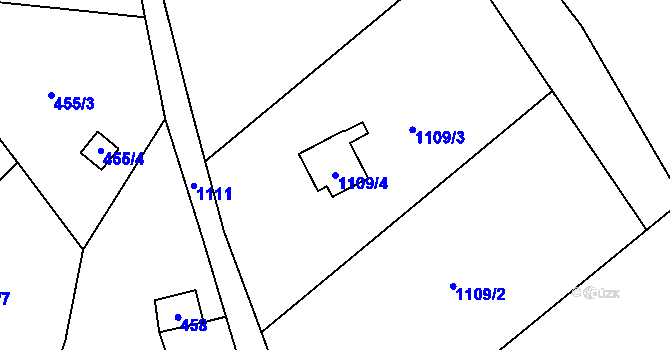 Parcela st. 1109/4 v KÚ Rýnovice, Katastrální mapa