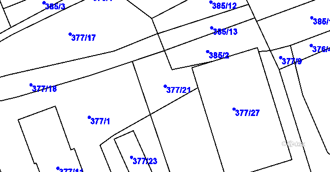 Parcela st. 377/21 v KÚ Rýnovice, Katastrální mapa