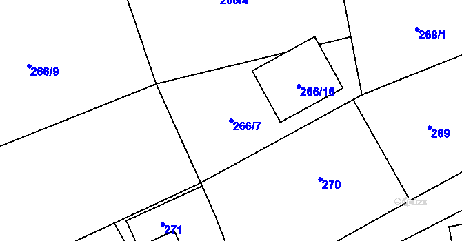 Parcela st. 266/7 v KÚ Rýnovice, Katastrální mapa