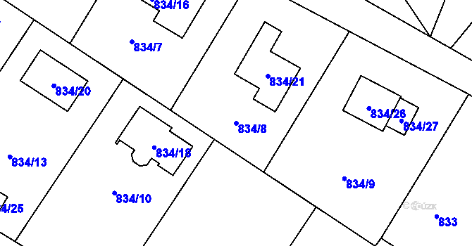 Parcela st. 834/8 v KÚ Rýnovice, Katastrální mapa