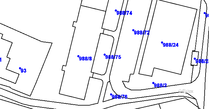 Parcela st. 988/75 v KÚ Rýnovice, Katastrální mapa