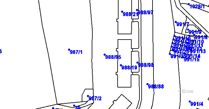 Parcela st. 988/95 v KÚ Rýnovice, Katastrální mapa