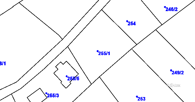 Parcela st. 255/1 v KÚ Rýnovice, Katastrální mapa