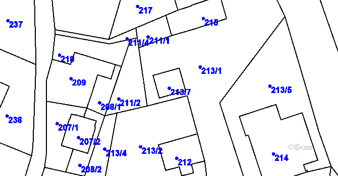 Parcela st. 213/7 v KÚ Rýnovice, Katastrální mapa