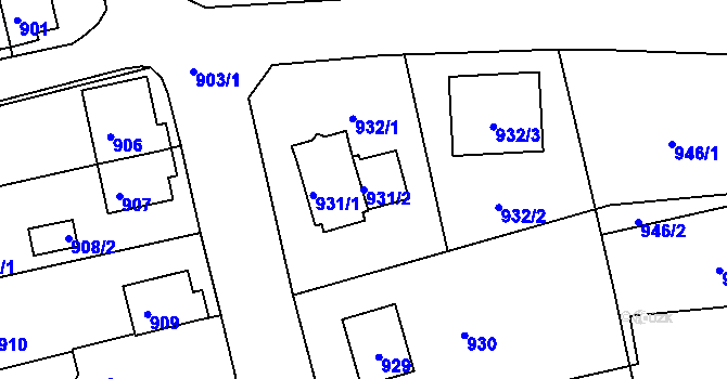 Parcela st. 931/2 v KÚ Rýnovice, Katastrální mapa