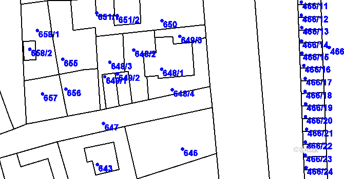 Parcela st. 648/4 v KÚ Rýnovice, Katastrální mapa