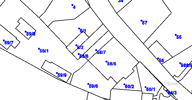 Parcela st. 58/7 v KÚ Rýnovice, Katastrální mapa