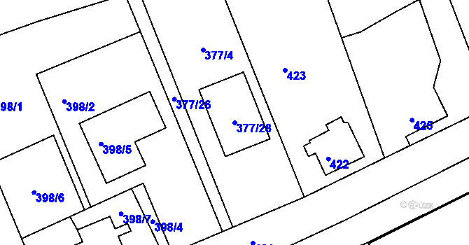 Parcela st. 377/28 v KÚ Rýnovice, Katastrální mapa