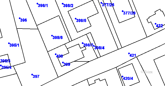 Parcela st. 398/7 v KÚ Rýnovice, Katastrální mapa