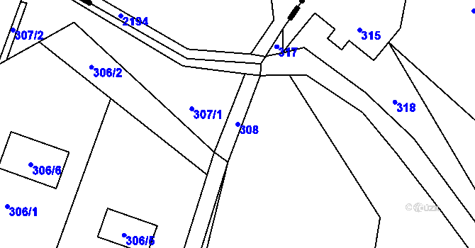 Parcela st. 308 v KÚ Lukášov, Katastrální mapa