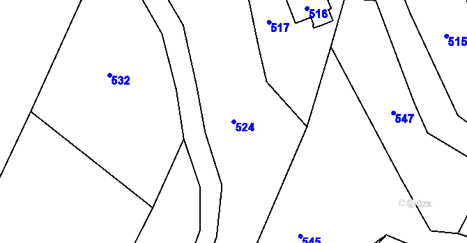 Parcela st. 524 v KÚ Lukášov, Katastrální mapa