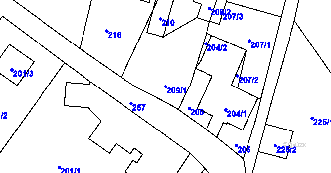 Parcela st. 209/1 v KÚ Lukášov, Katastrální mapa