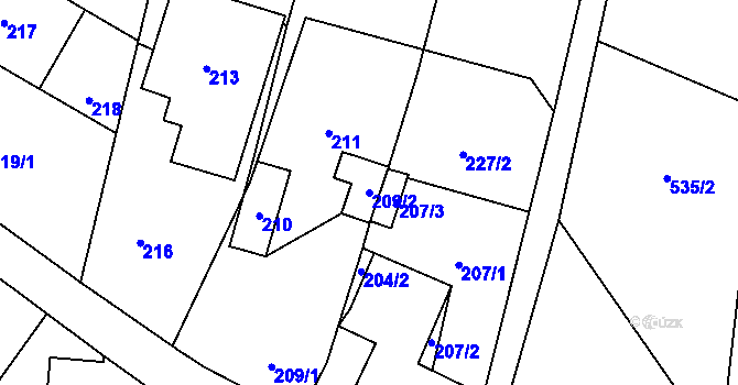 Parcela st. 209/2 v KÚ Lukášov, Katastrální mapa
