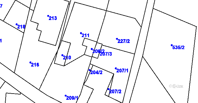 Parcela st. 207/3 v KÚ Lukášov, Katastrální mapa