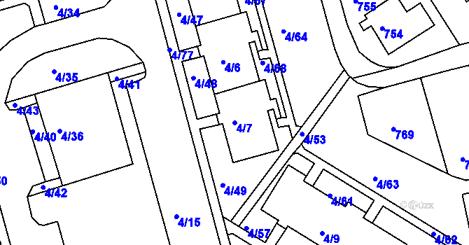 Parcela st. 4/7 v KÚ Mšeno nad Nisou, Katastrální mapa