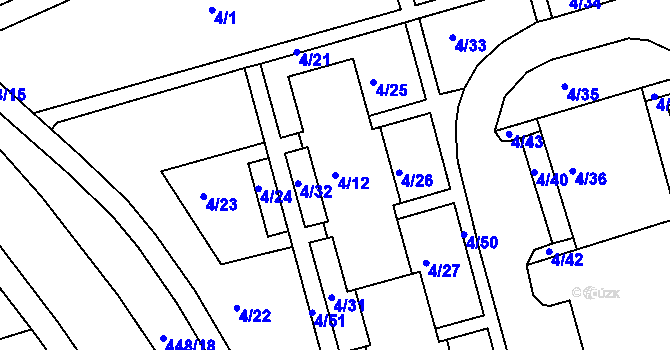 Parcela st. 4/12 v KÚ Mšeno nad Nisou, Katastrální mapa