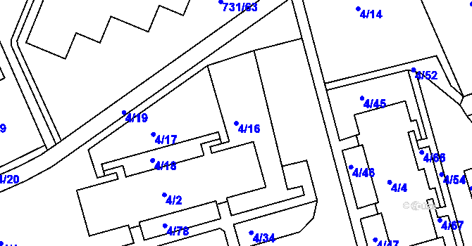 Parcela st. 4/16 v KÚ Mšeno nad Nisou, Katastrální mapa