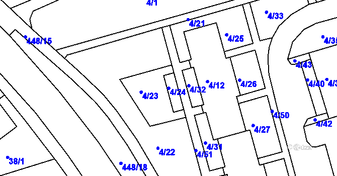 Parcela st. 4/24 v KÚ Mšeno nad Nisou, Katastrální mapa