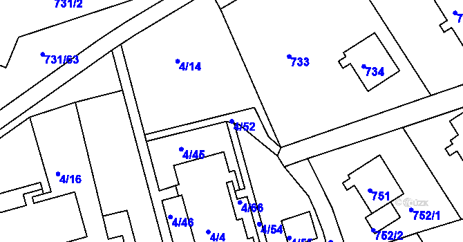 Parcela st. 4/52 v KÚ Mšeno nad Nisou, Katastrální mapa
