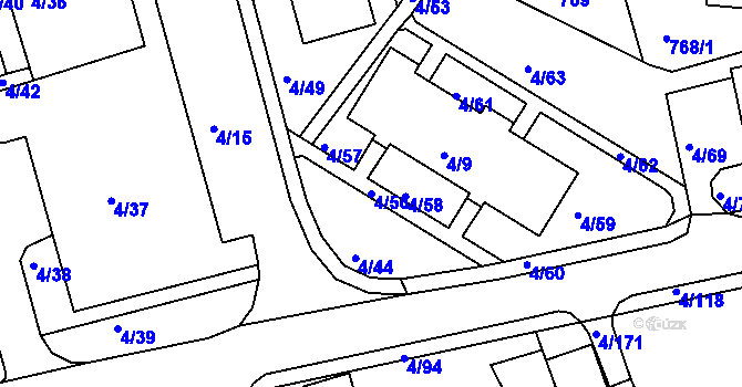 Parcela st. 4/56 v KÚ Mšeno nad Nisou, Katastrální mapa