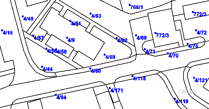 Parcela st. 4/59 v KÚ Mšeno nad Nisou, Katastrální mapa